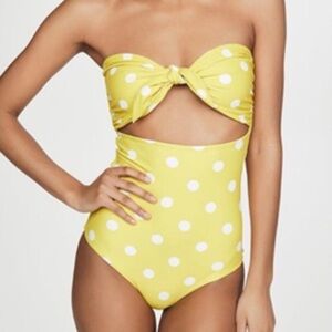 Yellow Polka Dot Strapless Swimsuit